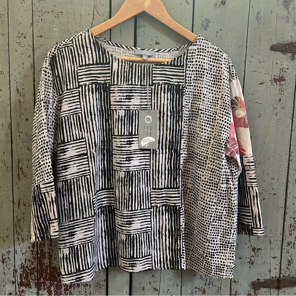 NWT Habitat Mixed Print Boxy Linen Top 3/4 Sleeve M - Picture 2 of 5